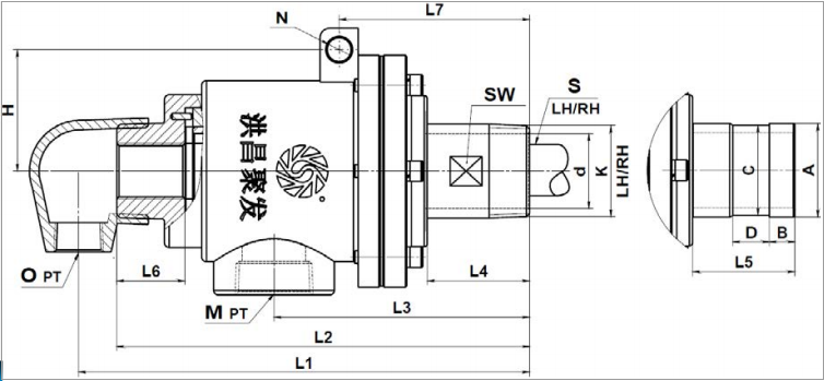 【JFO 3001】20A-50A 單向式 旋轉(zhuǎn)接頭規(guī)格尺寸圖
